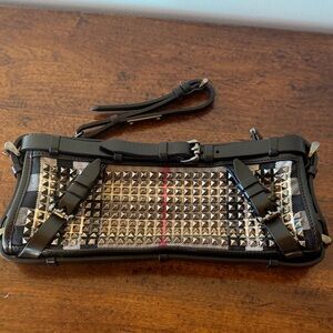Burberry Studded House Leather Check Clutch Purse